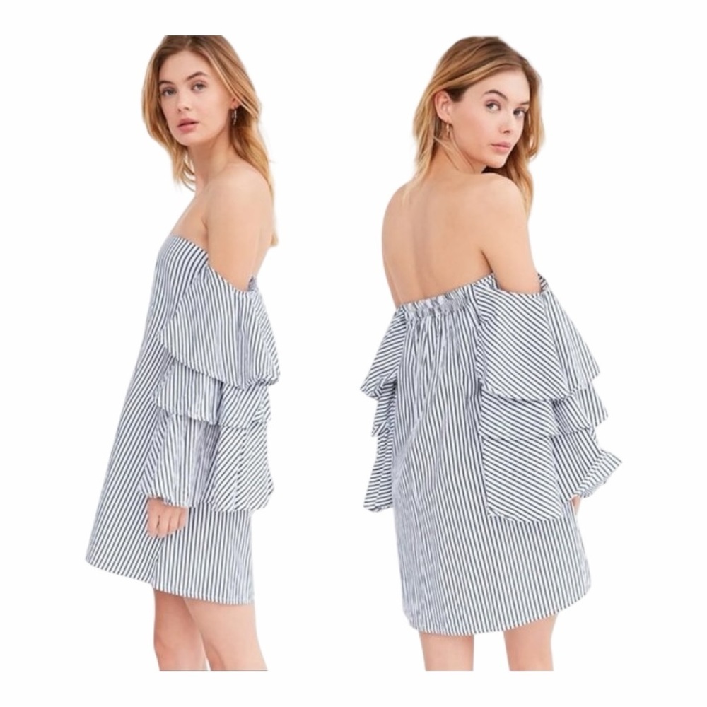 NWT! FAITHFULL THE BRAND Phi Phi Navy Soho Stripe Print Ruffle Mini Dress Size 2 - Picture 16 of 16